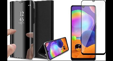 Hoesje geschikt voor Samsung Galaxy A31 - Screen Protector FullGuard - Book Case Spiegel Zwart & Screenprotector