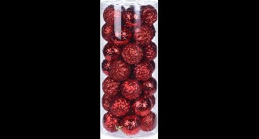 35 Rode Kerstballen in Tube - Kerstdecoratie
