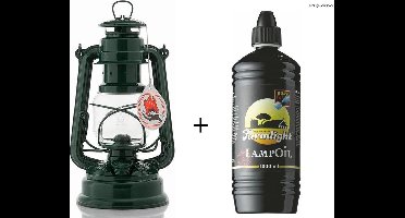 Feuerhand 276 Olielamp / Stormlamp / Stormlantaarn Mosgroen + 1liter Farmlight lampolie