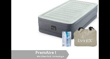 Intex luchtbed PremAire I - 1 persoons - 99 x 191 x 46 cm - grijs - met ingebouwde elektrische pomp (incl. Reparatiekit)