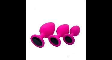 Silliconen Buttplug Set 3 delig - Anal Plug Set voor Mannen en Vrouwen - Roze met Zwarte steen - Power Escorts