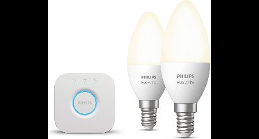 Philips Hue Starterspakket - E14 - met 2 Kaarslampen - Warmwit Licht - Incl. 1 Hue Bridge - Hue White