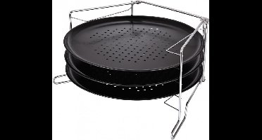 KINGHOFF - Pizza Tray Set - 4-delig Pizzaplaat en Houder Set - Antiaanbak Pizzatrays met Standaard - Pizza Accessoires Keuken - Ø32.3cm - Staal