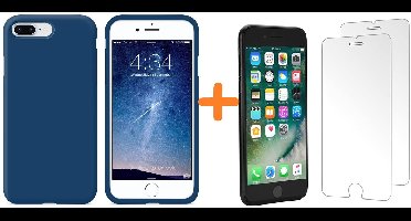 Hoesje Geschikt voor iPhone 7 Plus / 8 Plus - Liquid siliconen Hoesje Nano Navy case TPU backcover - met Screenprotector 2 stuks tempered glass