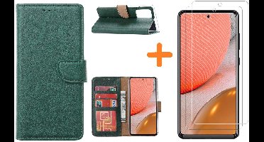 Hoesje Geschikt Voor Samsung Galaxy A72 hoesje Groen - Galaxy A72 hoesje wallet cover met Pasjeshouder - 2x screenprotector Hoesje Geschikt Voor Samsung Galaxy A72 5G