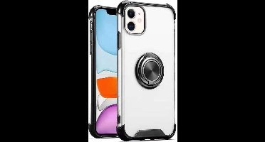 Hoesje Geschikt voor iPhone 11 silicone - shock proof met Ringhouder - Transparant / Zwart