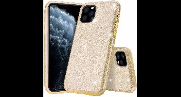 Ntech hoesje Geschikt voor iPhone 11 Pro Max Glitter TPU Back Hoesje - Goud