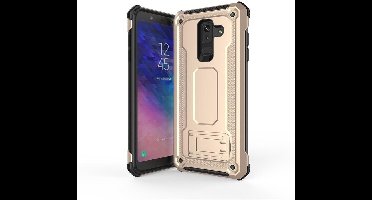 Ntech Hoesje Geschikt Voor Samsung Galaxy A6 2018 Armor hoesje met Kickstand - Goud