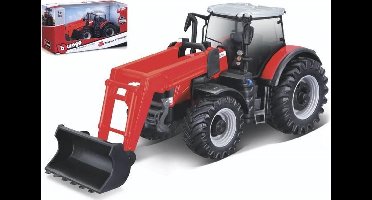 Bburago Massey Ferguson 8740S + FRONT LOADER rood/zwart modelauto schaalmodel 10 CM