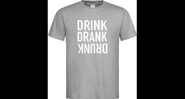 Grijs Fun T-Shirt met “ Drink. Drank, Drunk “ print Wit  Size XXXL