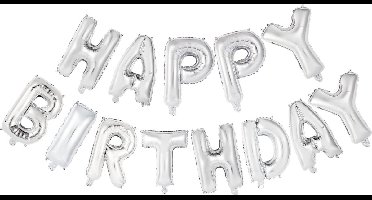 Folie Letter ballon 'Happy Birthday' Zilverkleurig.