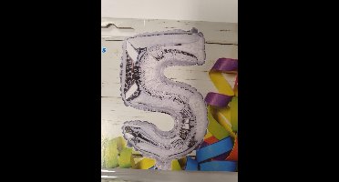 cijfer 5 ballon zilver met witte ster 40 cm, kindercrea