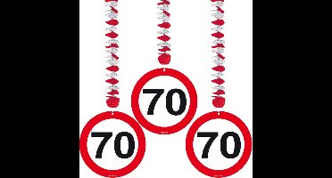 15x stuks Rotorspiralen 70 jaar verjaardag verkeersborden - Leeftijd feestartikelen/versieringen