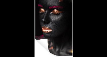 Muurstickers - Sticker Folie - Vrouw - Zwart - Goud - 20x30 cm - Plakfolie - Muurstickers Kinderkamer - Zelfklevend Behang - Zelfklevend behangpapier - Stickerfolie