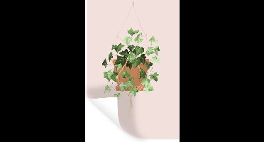 Muurstickers - Sticker Folie - Hangplant - Klimop - Pastel - Roze - 20x30 cm - Plakfolie - Muurstickers Kinderkamer - Zelfklevend Behang - Zelfklevend behangpapier - Stickerfolie
