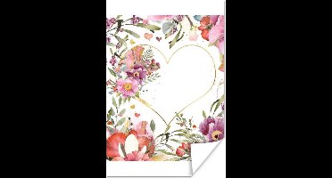Poster Bloemen - Hart - Waterverf - Patroon - 20x30 cm
