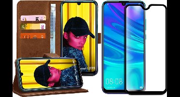Hoesje geschikt voor Huawei P Smart 2019 - Book Case Kunstleer Wallet Bruin + Screenprotector Glas Full Screen Protector