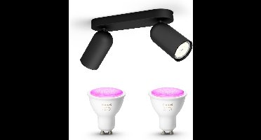 Philips Hue Pongee Opbouwspot (Zwart) - Wit en Gekleurd Licht - Plafondspot met 2 Lichtpunten - GU10 - Hue White and Color Ambiance