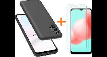 Hoesje Geschikt Voor Samsung Galaxy A32 hoesje - A32 4G hoesje Silicone Zwart - Galaxy A32 Liquid Silicone Soft Nano cover - 2pack Screenprotector Galaxy A32