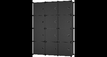 Lowander 3x4 vakkenkast 'Verona' 111x148 cm - Kledingkast kunststof - Organizer - Zwart