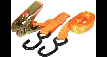 Toolland Spanband, tweedelig, met ratel en S-haken, voor het vastzetten van lichte ladingen, max. 500 kg, polyester, oranje, 4.5 m x 25 mm, 1 stuk