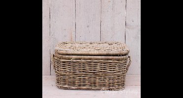 Opbergmand - Met deksel - 62x36xH36 - Riet - Rotan - Ijzeren frame - Grey