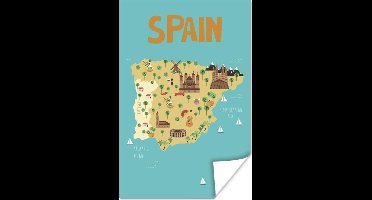 Poster Landkaart - Spanje - Kinderen - 20x30 cm