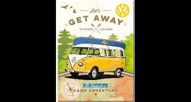 VW Bulli Lets Get Away. Koelkastmagneet 8 cm x 6 cm.