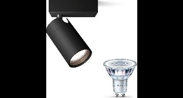 Philips Idris Opbouwspot voor Badkamer (Zwart) - Badkamerlamp - Warmwit Licht - Wandspot of Plafondspot met 1 Lichtpunt - GU10 - Niet Dimbaar