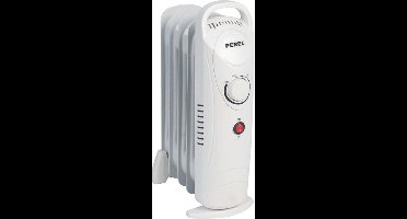 Perel 700W Olieradiator met 7 ribben, instelbare thermostaat, handvat, wielen, oververhittings- en omvalbeveiliging, geruisloze en energiezuinige ruimteverwarmer voor kamers tot 15 m², wit