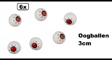 6x Rode oogballen 3cm - pvc - Horror halloween creepy griezel scary thema feest oog ogen