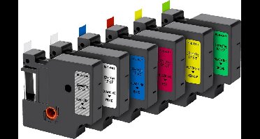 Label compatible Dymo LabelManager LabelPoint - Label 12 mm x 7 m - Set van 6 witte/transparante/blauwe/gele/rode/groene linten