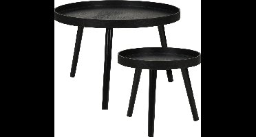 Home & Styling Bijzettafel/plantenstandaard set - 2-delig - zwart - MDF hout - D38 x H34 cm en D60 x H40 cm