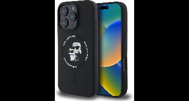 Karl Lagerfeld Backcase hoesje geschikt voor iPhone 16 Pro - Effen Zwart - Silicone