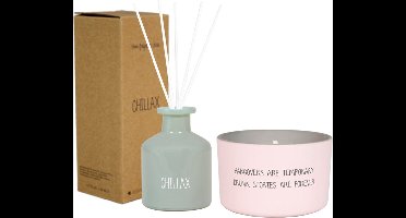 My Flame Cadeauset Chillax Geurstokjes & Kaars Drunk Memories - MyFlame Kaars Buiten 'Hangovers are temporary, drunk stories are forever' - MyFlame Geurstokjes Chillax