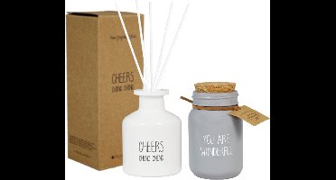 My Flame Cadeauset Cheers Geurstokjes & Kaars - My Flame Geurstokjes Cheers - My Flame Kaars in pot You Are Wonderful