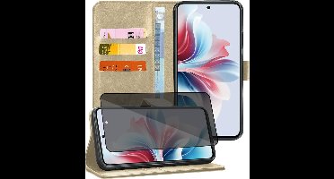 Hoesje geschikt voor Oppo Reno 11F - Privacy Screenprotector Volledig Dekkend Glas - Portemonnee Book Case Goud