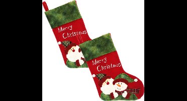 Unique Living kerstsokken - 2x - rood/groen - B25 x H45 cm - polyester - Merry Christmas