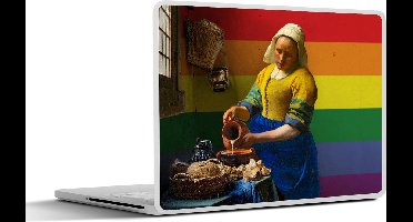 Laptop sticker - 10.1 inch - Vermeer - Melkmeisje - Regenboog - 25x18cm - Laptopstickers - Laptop skin - Cover