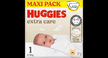 Huggies® Extra Care baby luiers, Maat 1 (2 tot 5 kg), 112 luiers met vochtindicator en Disney designs, Maxi Pack