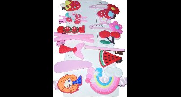 Haarspeldjes voor kinderen fleurig rood-roze set van 14 stuks.