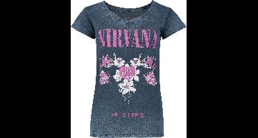 Nirvana Flowers Dames T-shirt - marineblauw - S