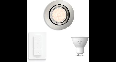 Philips Hue Donegal Inbouwspot (Mat Chroom) - Rond - GU10 - Warmwit Licht - Incl. Hue Dimmer Switch - Hue White