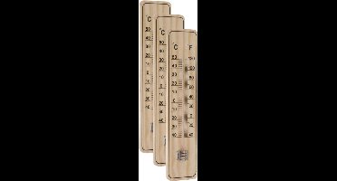 Set van 3x stuks binnen/buiten thermometers hout 22,5 x 5 cm - Temperatuurmeters