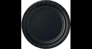 Feestbordjes van karton - zwart - 16x stuks - Dia 23 cm - Wegwerpborden - Halloween/Verjaardag feestartikelen