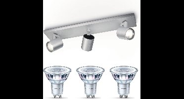 Philips Runner Opbouwspot (Aluminium) - Warmwit Licht - Plafondspot met 3 Lichtpunten - GU10 - Niet Dimbaar