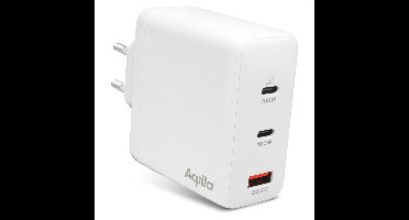 Aqiila USB oplader, 120W, USB-C Adapter, Snellader GaN, PD Power Delivery Quick Charge, PPS, 2x USB-C, 1x USB-A, 100-240V, Chargebird W4 Wit