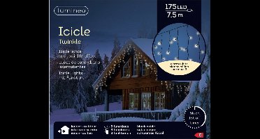 Lumineo - Kerstverlichting - IJspegel - Lichtgordijn - 7,5 meter - 175 LED - zwart snoer - warm wit - voor binnen & buiten