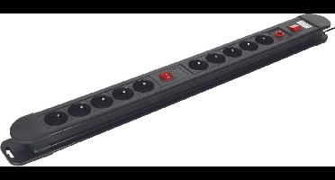 Perel Stekkerdoos met schakelaar, overbelastingsbeveiliging, 10 stopcontacten met penaarde (type E), kabel 1.5 m, 3G1.5, geschikt voor gebruik binnenshuis, zwart