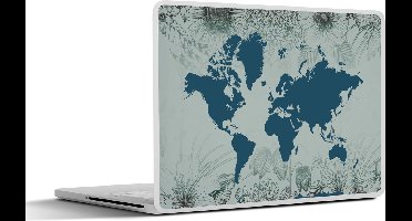Laptop sticker - 11.6 inch - Wereldkaart - Grijs - Blauw - 30x21cm - Laptopstickers - Laptop skin - Cover